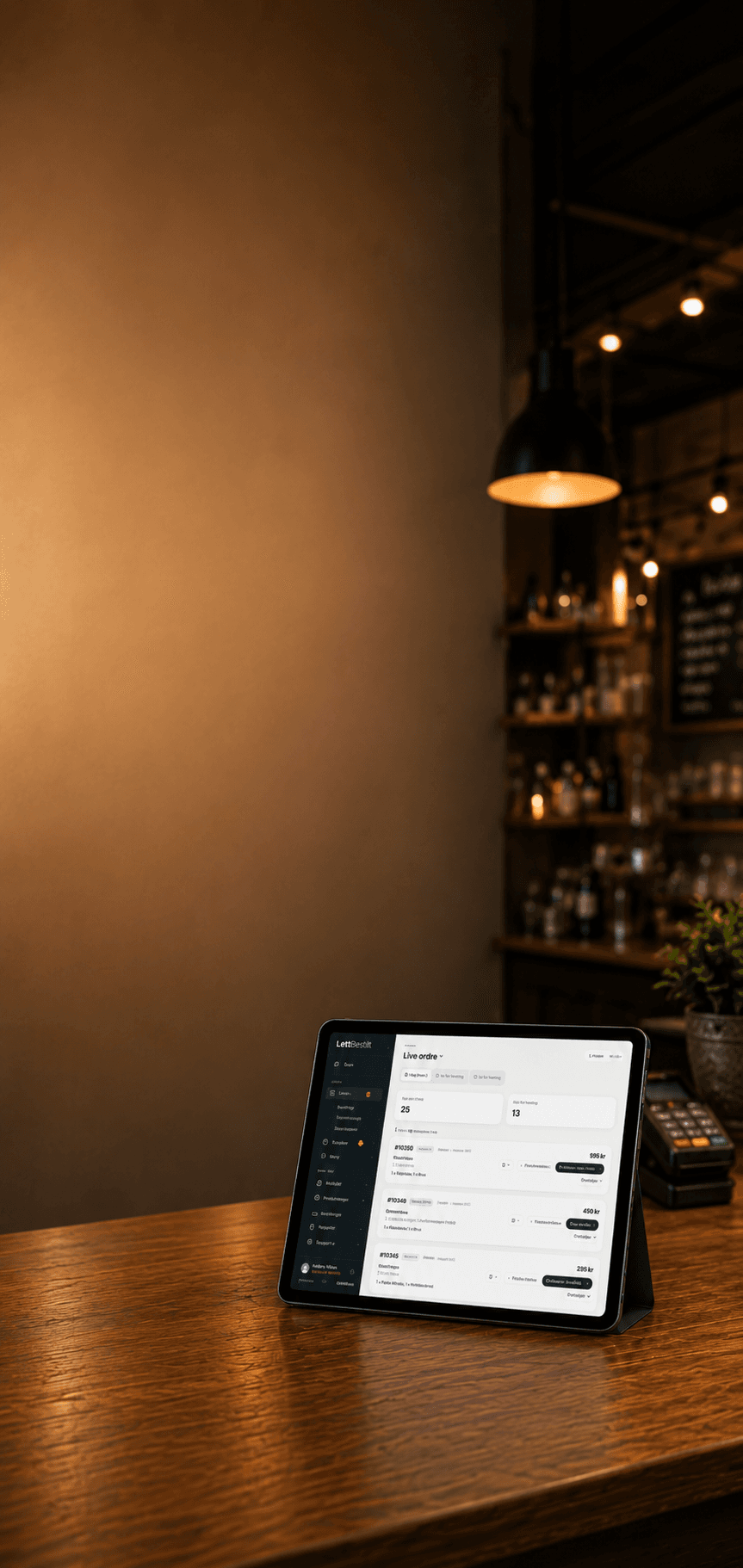 LettBestilt Live ordre-skjerm på en iPad på disken i en restaurant